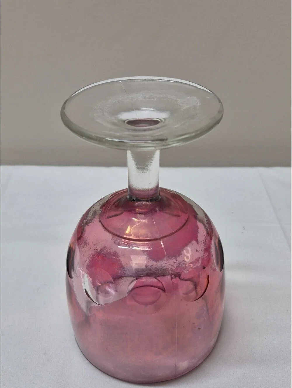 Vintage Pink Glass Goblet with Clear Stem and Base J26